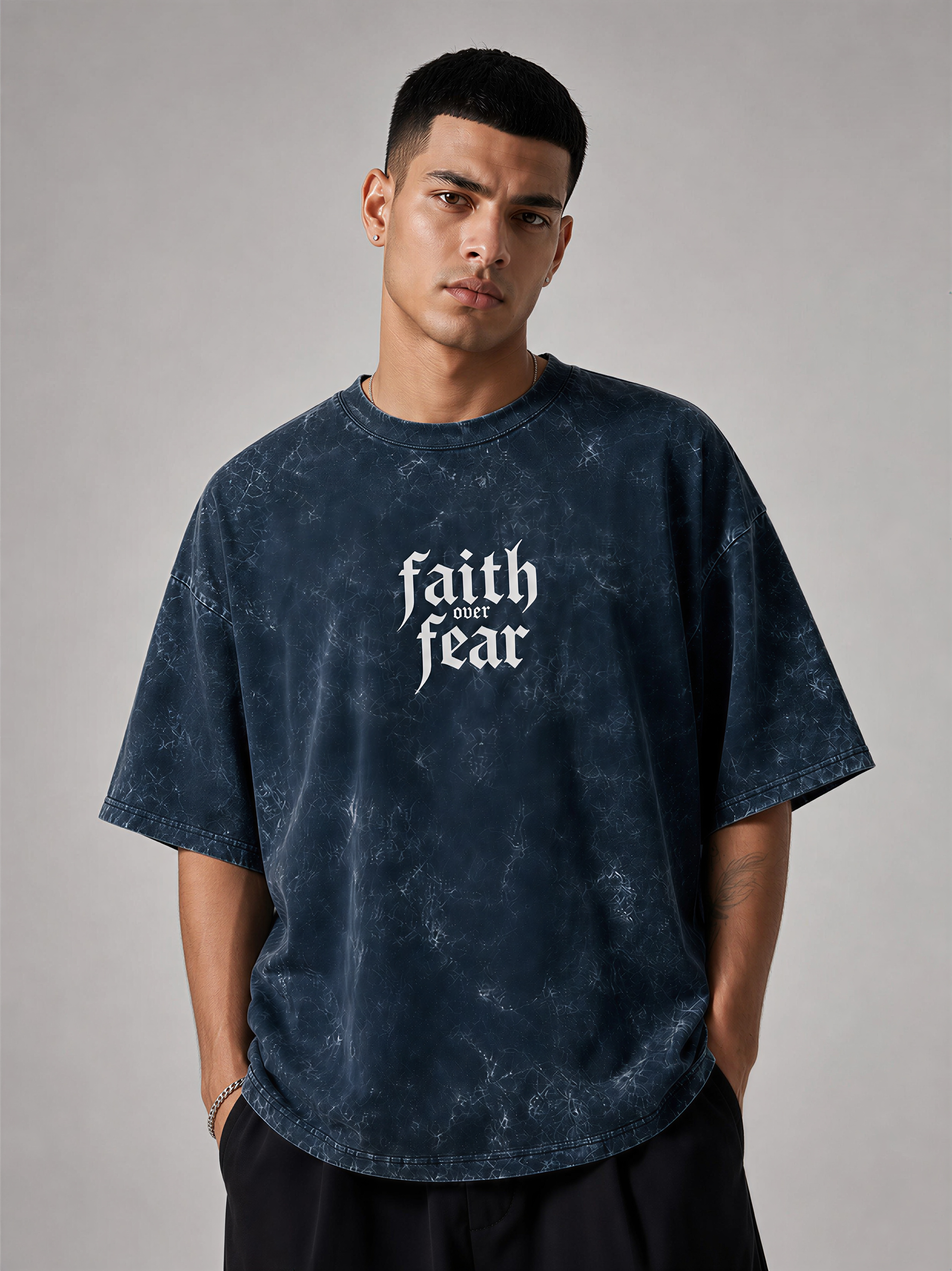 Faith Over Fear Acid Washed Unisex Oversized T-Shirt | WEAVR