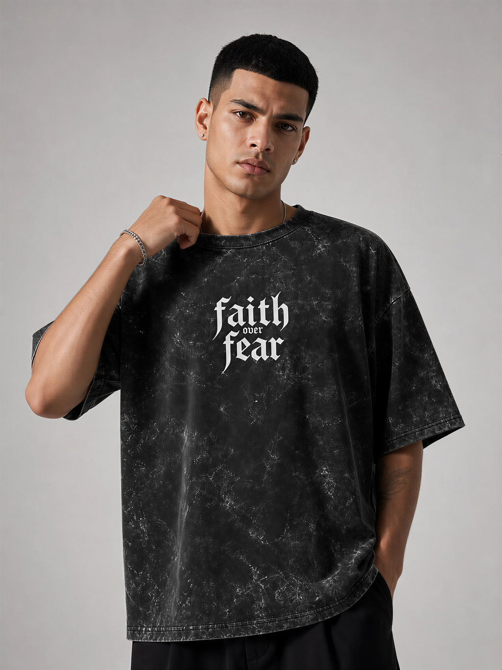 Faith Over Fear Acid Washed Unisex Oversized T-Shirt | WEAVR